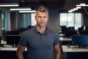 Portrait of mid adult businessman. Male executive is in smart casual. He is at office