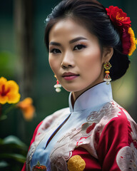 Vietnamese Woman in A Traditional Ao Dai 