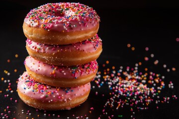 Indulgent donut pleasure on dark and mysterious surface