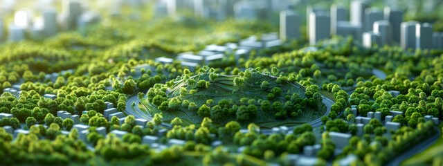 Sustainable Urban Planning: A blueprint of a city designed with green spaces and renewable energy.