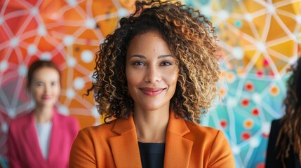 Generate a visual narrative of a businesswoman bridging cultural