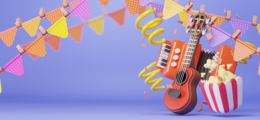 Festa Junina background featuring many representative elements. 3D illustration