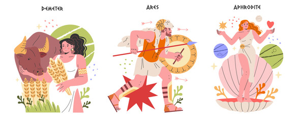 Ancient Greek Gods. Flat Vector Illustration