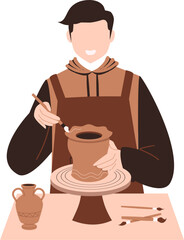 Making pottery Illustration. Aesthetic vase.