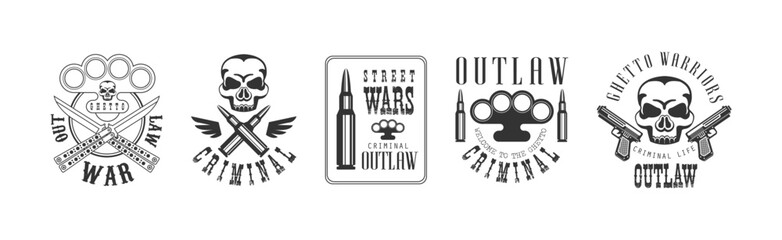 Outlaw and Criminal Street Warrior Emblems Vector Set