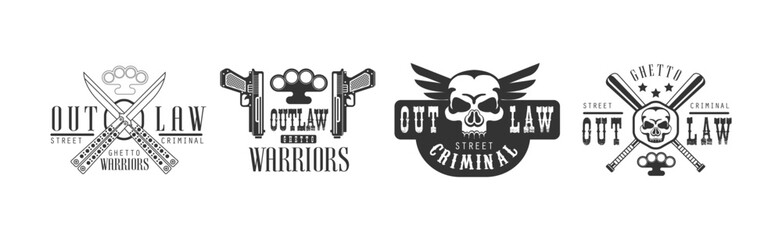 Outlaw and Criminal Street Warrior Emblems Vector Set