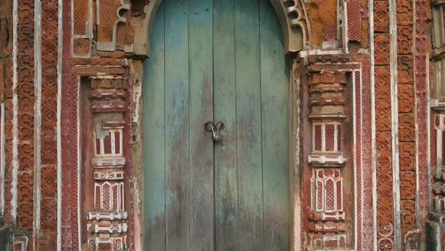 Famous Antpur Radhagovindjiu temple with crafted wood and exquisite terracotta carvings depicting stories from all 18 puranas. Here Swami Vivekananda took monastic vows in 1886, West Bengal, India