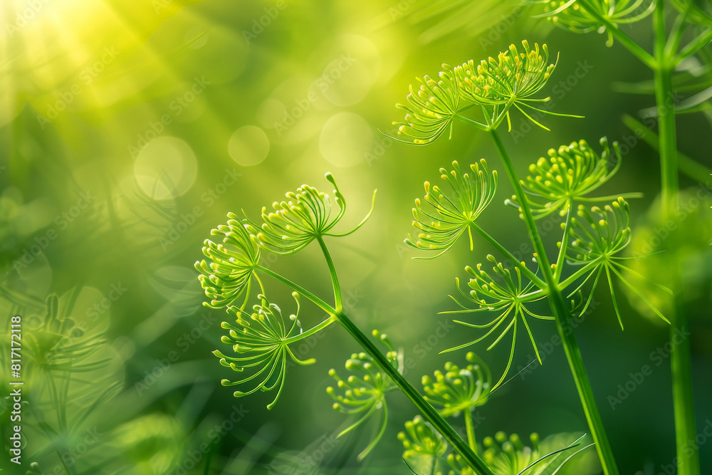 Aufkleber sunlit dill plants with a blurred bokeh background