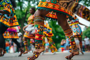 The intricate footwork of dancers performing at a Juneteenth cultural celebration 