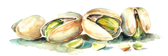 pistachios watercolor style illustration on a white background
