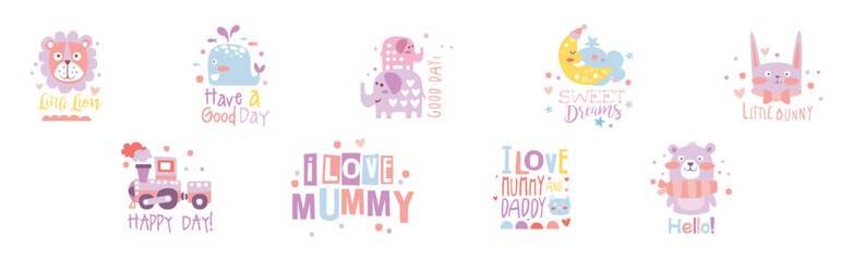 Obraz premium Kids Print in Simple Style with Inscription Vector Set