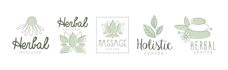 Homeopathy and Holistic Herbal Treatment Logo Vector Set