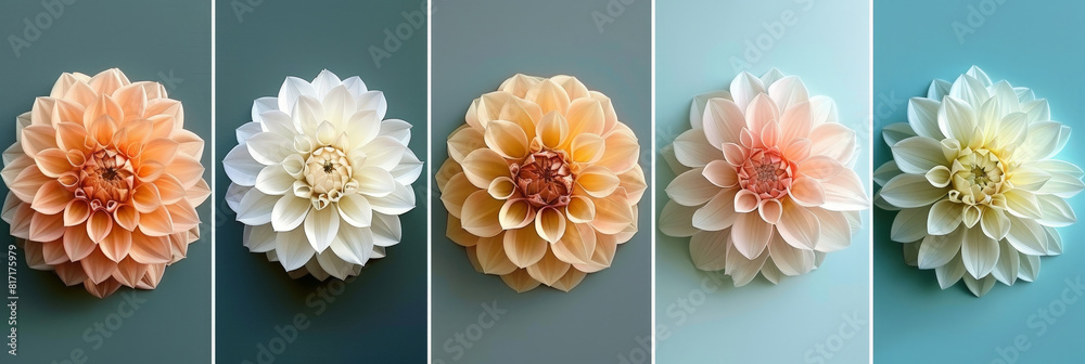 Aufkleber Various colored flowers lined up in a row on a wall, creating a vibrant and colorful display