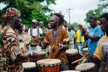 The spontaneous dance circle that forms to the rhythm of African drums at a Juneteenth festival 