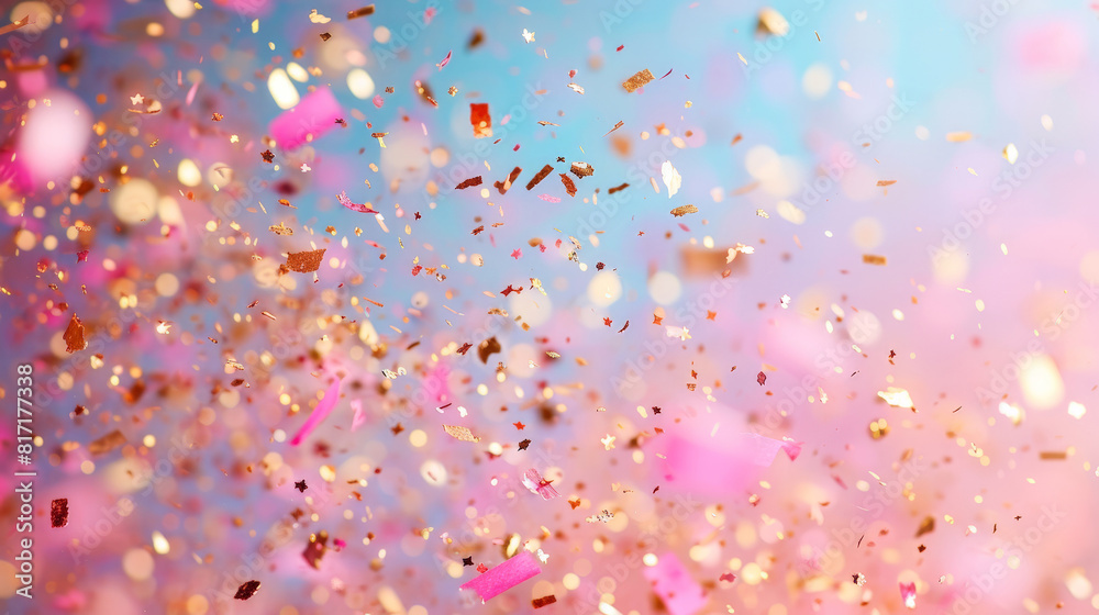 Aufkleber colorful confetti falling on a background split into shades of pink and blue, creating a vibrant and
