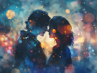 Capture the cosmic embrace of a space explorer and their love interest in a dreamy