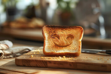 Toasted slice of bread with a smiley face made of condiments - Powered by Adobe