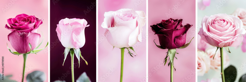 Poster row of pink roses neatly arranged on a matching pink background