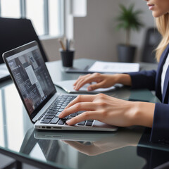 Businesswoman Typing with Laptop