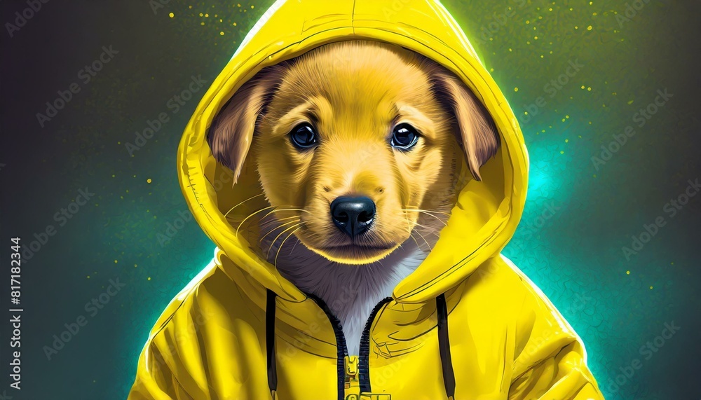 Canvas Prints Puppy wearing a yellow hoodie