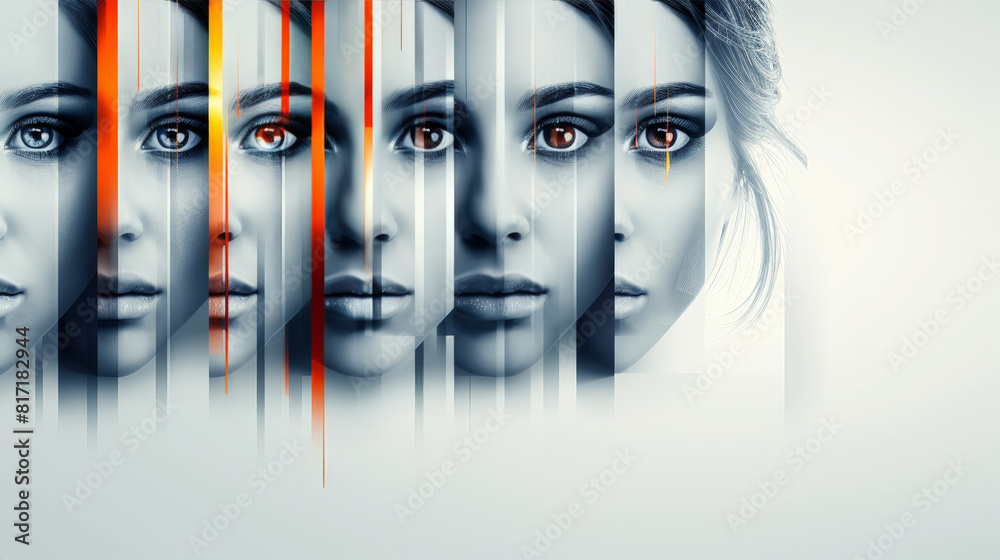 Poster a womans face is depicted in a variety of different colors, showcasing a range of hues and tones on 