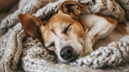 a dog sleeping peacefully and dreaming inside a modern home at night, surrounded by the comfort of familiar surroundings.