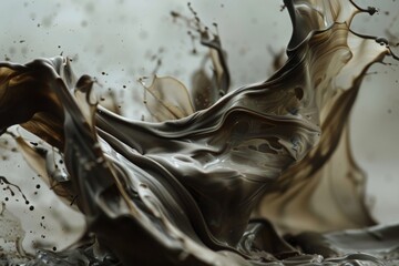 Abstract image of swirling liquid in shades of brown and gray, capturing dynamic motion and texture.

