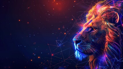 Lion head with glowing low poly lines