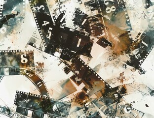 grungy film strip negatives with white background