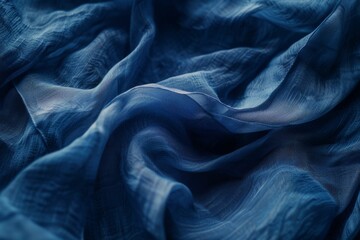 Elegant texture of a deep blue silk fabric, perfect for luxurious fashion and home decor.

