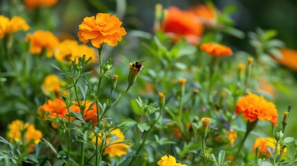 marigolds and nasturtiums flowers fields 