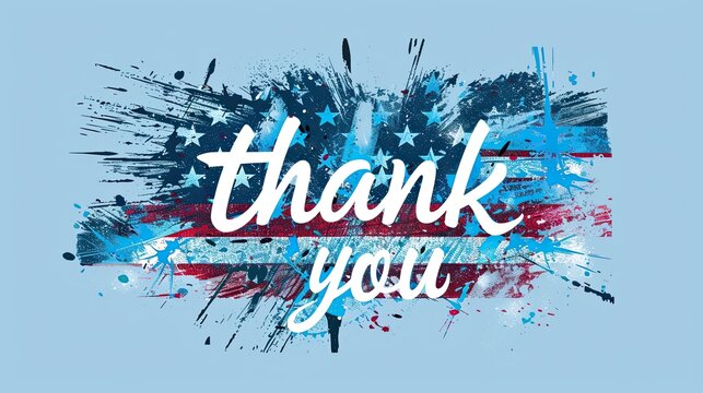 A stylish "thank you" message set against a grunge-style American flag backdrop