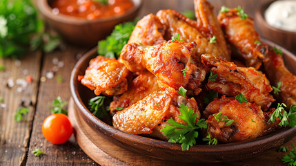  Fried New Orleans chicken wings. A plate of crispy fried New Orleans style chicken wings, seasoned to perfection..