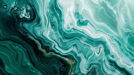 A green and white painting with a lot of swirls and lines