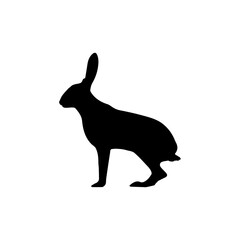 Hare silhouette, solid icon vector. Hare icon. Livestock concept. Hare sign on white background. Hare meat badge. Part of my game meat illustration collection. Hunt. Hunting. © Богдан Салюк