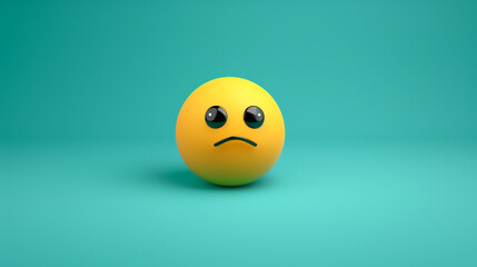 A minimalist 3D  of a single yellow skeptical emoji on a solid teal background.
