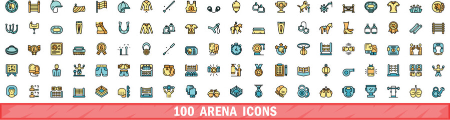 100 arena icons set. Color line set of arena vector icons thin line color flat on white © ylivdesign