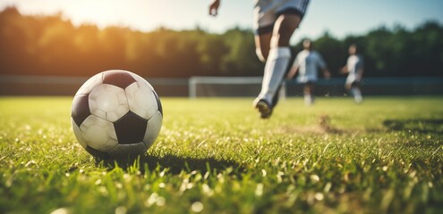 Close-up of a Soccer Ball Being Kicked During a Game on a Sunny Day