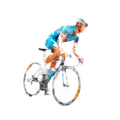 Biker, road cyclist riding bike, low polygonal geometric  isolated vector illustration