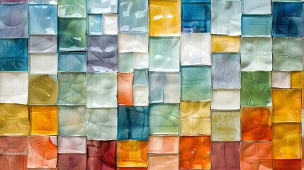 White and colorful abstract grunge glass square mosaic tile mirror wall texture background banner panorama