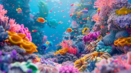 Fototapeta premium Vibrant Coral Reef Teeming With Fish and Corals