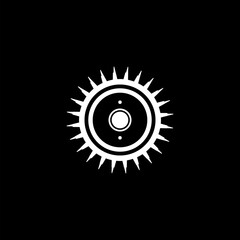 Circular saw blade icon isolated on black background. Saw wheel.