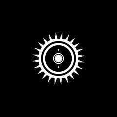 Circular saw blade icon isolated on black background. Saw wheel.