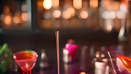 Colorful Drinks Lined Up on Bar Counter Generative AI