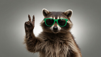 A stylish raccoon wearing sunglasses