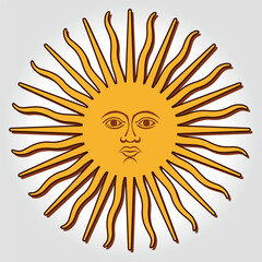 The Inca sun God. Inti sun of may. Argentinian flag. Isolated on white background. Abstract vector illustration