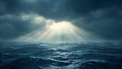 Fototapeta premium in the middle of the sea, landscape , sky, panorama, light , movie scene , macos background