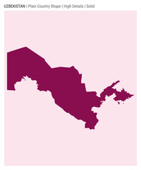 Uzbekistan plain country map. High details. Solid style. Shape of Uzbekistan. Vector illustration.