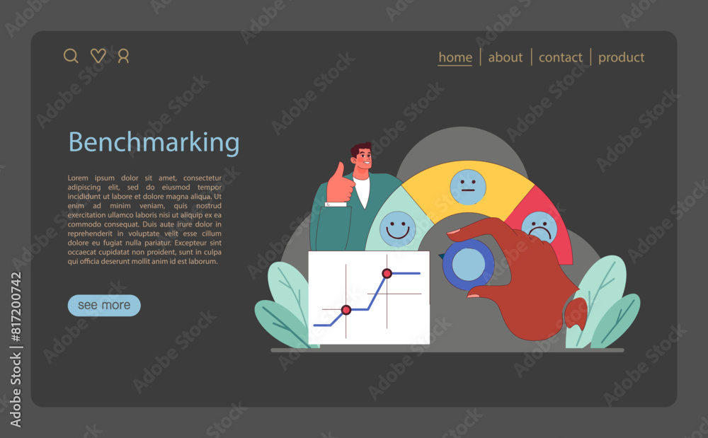 Poster benchmarking concept. an expert optimizes performance metrics using customer satisfaction.