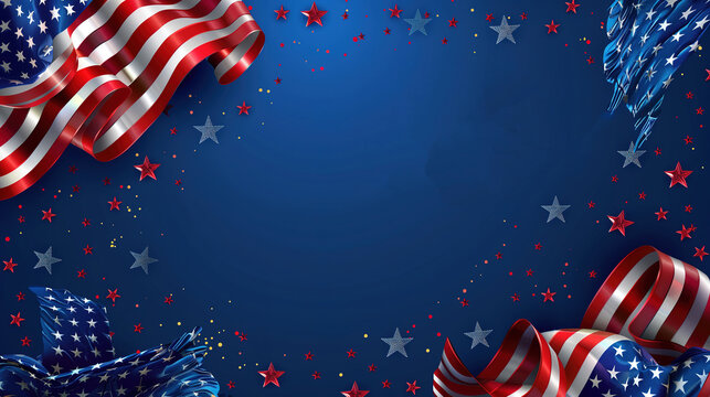 Patriotic American Flag Background with Stars and Confetti Copy Space For Text.